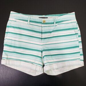 Banana Republic Women's Cuffed Shorts, Size 4, Teal and White Stripes